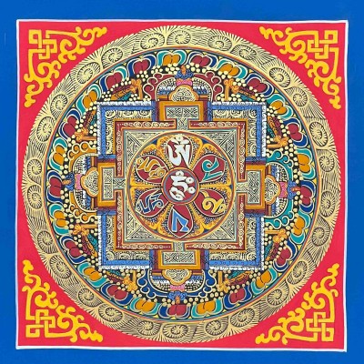 Mandala|[hq], Buddhist Handmade Thangka Painting Of [om Mane Padme Hum] Mandala, [hand Painted], [student Mandala]