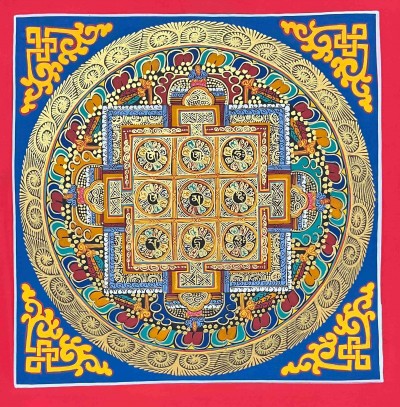 Mandala|[hq], Buddhist Handmade Thangka Painting Of [nine Planet] Mandala, [hand Painted], [student Mandala]