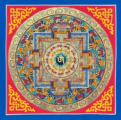 Mandala|[hq], Buddhist Handmade Thangka Painting Of [tibetan Om] Mandala, [hand Painted], [student Mandala]
