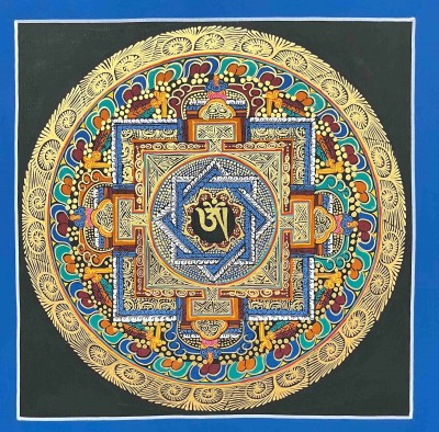 [hq], Buddhist Handmade Thangka Painting Of [tibetan Om] Mandala, [hand Painted], [student Mandala]