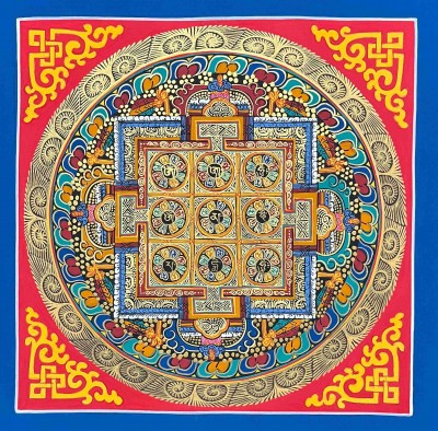 [hq], Buddhist Handmade Thangka Painting Of [nine Planets] Mandala, [hand Painted], [student Mandala]