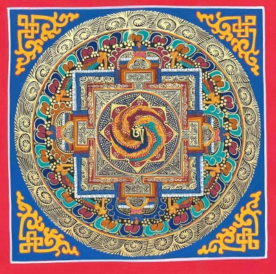 [hq], Buddhist Handmade Thangka Painting Of [tibetan Om] Mandala, [hand Painted], [student Mandala]