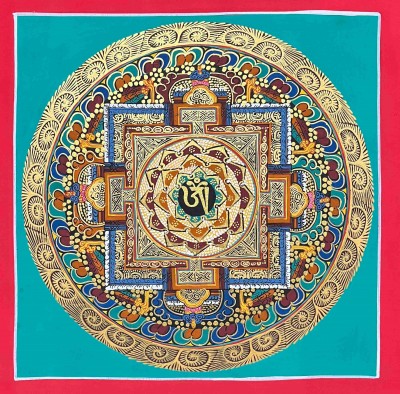 [hq], Buddhist Handmade Thangka Painting Of [tibetan Om] Mandala, [hand Painted], [student Mandala]