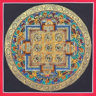 [hq], Buddhist Handmade Thangka Painting Of [nine Plane] Mandala, [hand Painted], Nine Planets Thangka, [student Mandala]