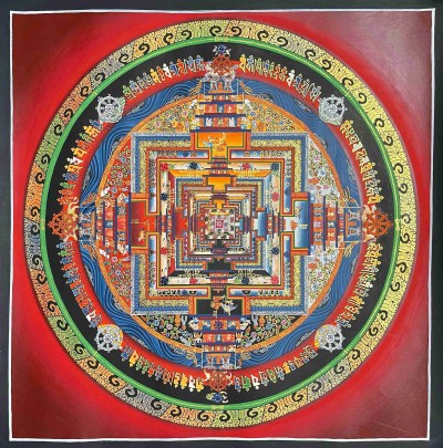 Buddhist Handmade Thangka Painting Of Kalachakra Mandala, Kalachakra Mandala, [hand Painted]