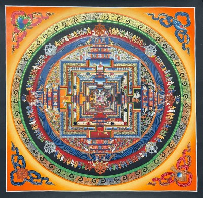Buddhist Handmade Thangka Painting Of Kalachakra Mandala, Kalachakra Mandala, [hand Painted]