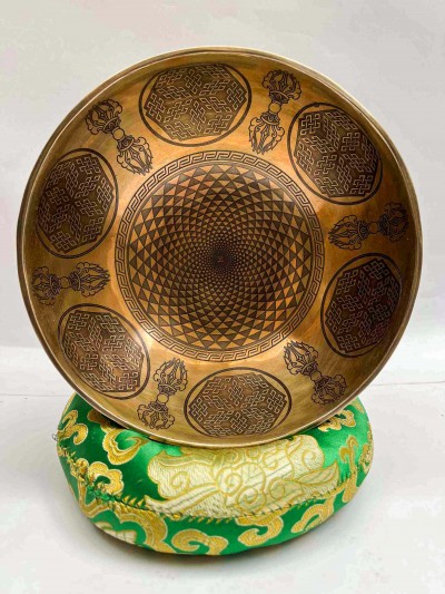 Buddhist Handmade [jambati] Singing Bowl With [] Design, [fine Carving], [select Accessories]
