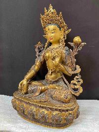 [master Quality], Buddhist Statue Of White Tara, [partly Gold Plated, Antique, Face Painted], [old Stock], [rare Find]