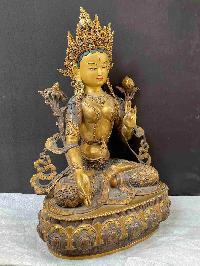[master Quality], Buddhist Statue Of White Tara, [partly Gold Plated, Antique, Face Painted], [old Stock], [rare Find]
