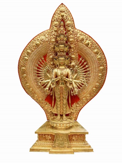 [high Quality], Buddhist Statue Of 1000 Arms Sahasrabhuja Avalokitesvara, [full Gold Plated, Face Painted]