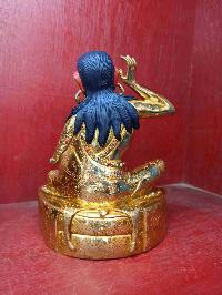Buddhist Handmade Statue Of Milarepa, [full Gold Plated, Stone Setting, Face Painted]