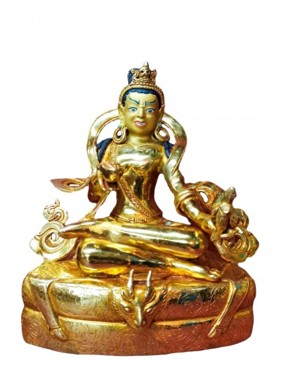 Buddhist Handmade Statue Of Tilopa, [full Gold Plated, Stone Setting, Face Painted]