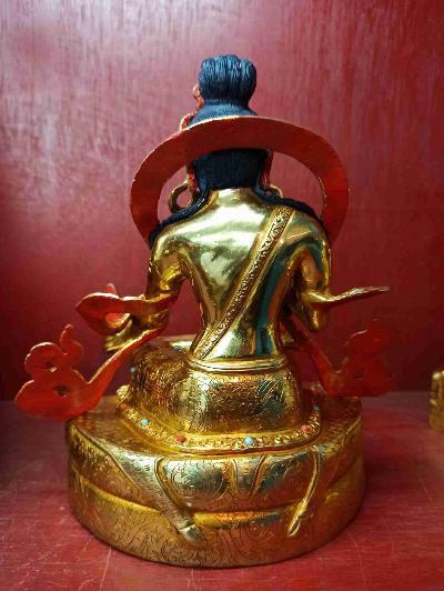 Buddhist Handmade Statue Of Tilopa, [full Gold Plated, Stone Setting, Face Painted]