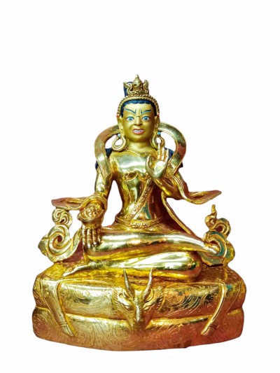 Buddhist Handmade Statue Of Naropa, [full Gold Plated, Stone Setting, Face Painted]