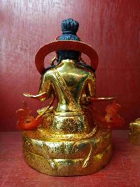 Buddhist Handmade Statue Of Naropa, [full Gold Plated, Stone Setting, Face Painted]