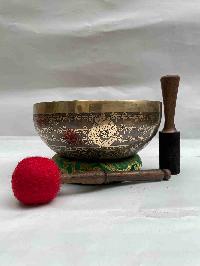 Buddhist Hand Beaten [jambati] Singing Bowl, With [yoga] Design [carving], [select Accessories]