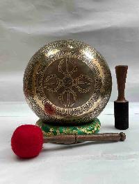 Buddhist Hand Beaten [jambati] Singing Bowl, With [yoga] Design [carving], [select Accessories]