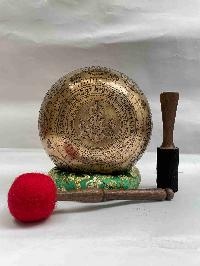 Buddhist Hand Beaten [jambati] Singing Bowl, With [green Tara] Design, [carving], [select Accessories]