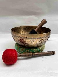 Buddhist Hand Beaten [jambati] Singing Bowl, With [green Tara] Design, [carving], [select Accessories]