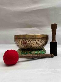 Buddhist Hand Beaten [jambati] Singing Bowl, With [green Tara] Design, [carving], [select Accessories]