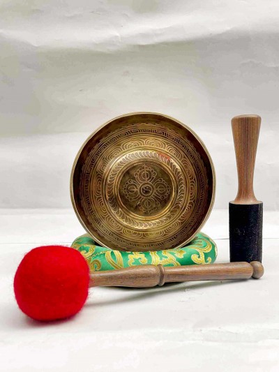 Buddhist Hand Beaten [jambati] Singing Bowl, With [vajra] Design, [carving], [select Accessories]