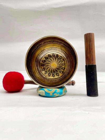 Buddhist Hand Beaten [jambati] Singing Bowl, With Design, [carving], [select Accessories]
