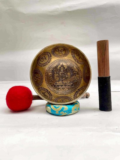 Buddhist Hand Beaten [jambati] Singing Bowl, With [manjushree] Design, [carving], [select Accessories]
