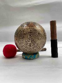 Buddhist Hand Beaten [jambati] Singing Bowl, With [manjushree] Design, [carving], [select Accessories]