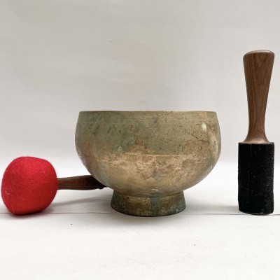 [old] Hand Beaten Bronze Stand [naga] Singing Bowl With Stand, [antique], [select Accessories]