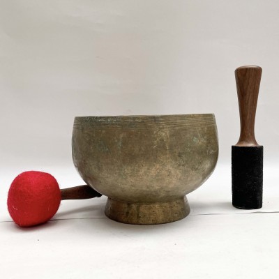 [old] Hand Beaten Bronze Stand [naga] Singing Bowl With Stand, [antique], [select Accessories]