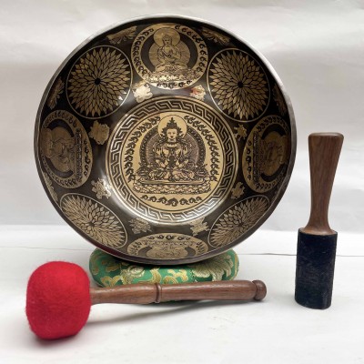 Buddhist Hand Beaten [jambati] Singing Bowl, With Aparimita Design, [carving]