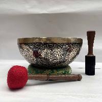 Buddhist Hand Beaten [jambati] Singing Bowl, With Yoga Design, [carving], [select Accessories]