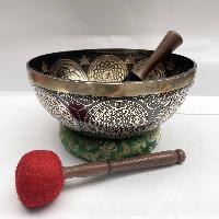 Buddhist Hand Beaten [jambati] Singing Bowl, With Yoga Design, [carving], [select Accessories]