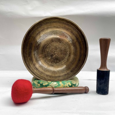 Buddhist Hand Beaten [jambati] Singing Bowl, With Mantra Design, [carving], [select Accessories]