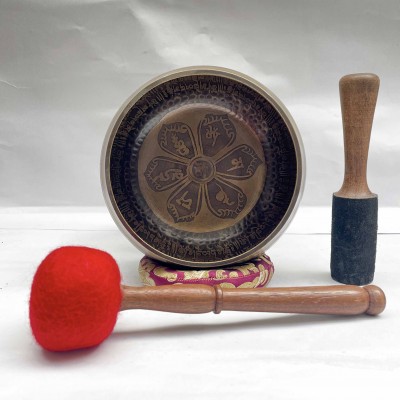 Buddhist Hand Beaten [jambati] Singing Bowl, With Mantra Design, [carving], [select Accessories]