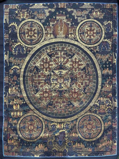 Buddhist Handmade Thangka Painting Of Pancha Buddha, [real Gold, Hand Painted]