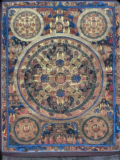 Buddhist Handmade Thangka Painting Of Pancha Buddha, [real Gold, Hand Painted]