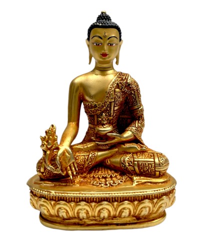 Buddhist Statue Of [medicine Buddha], Full Fire Plated, With Painted Face
