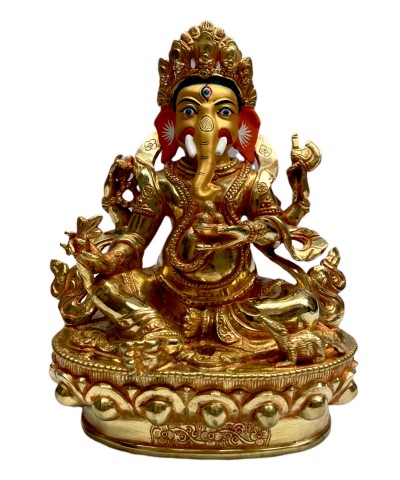 Buddhist Statue Of [ganesh], Full Fire Gold Plated, With [painted Face]