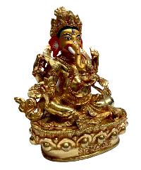 Buddhist Statue Of [ganesh], Full Fire Gold Plated, With [painted Face]