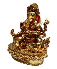 Buddhist Statue Of [ganesh], Full Fire Gold Plated, With [painted Face]