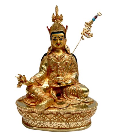 Buddhist Statue Of [padmasambhava], Full Fire Gold Plated, With [painted Face]