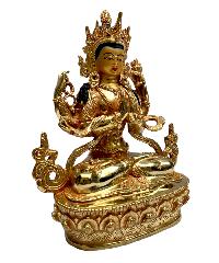 Buddhist Statue Of [chenrezig], Full Fire Gold Plated, With Painted Face