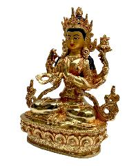 Buddhist Statue Of [chenrezig], Full Fire Gold Plated, With Painted Face