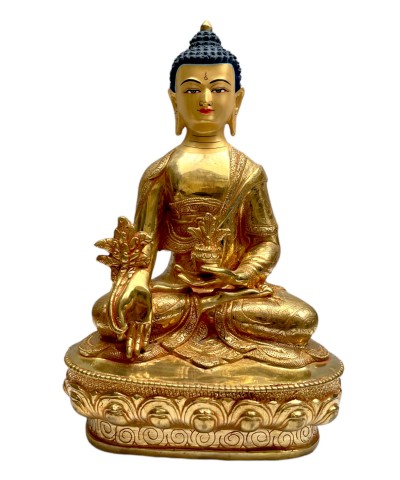 Buddhist Statue Of [medicine Buddha], Full Fire Gold Plated, With Painted Face