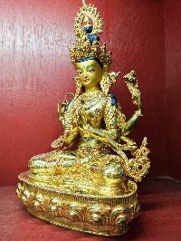 Buddhist Statue Of [chenrezig], [full Fire Gold Plated, Face Painted, Stone Setting]