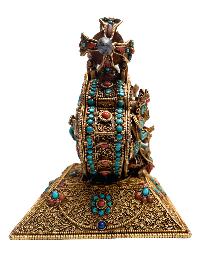 [master Quality], Ghau Box, With Green Tara, Naga Kanya And [amitabha Buddha And Kalachakra Mantra Inside], Siku Design, Gold Plated, Turquoise, Coral And Lapis