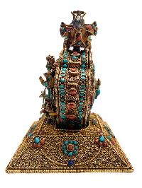 [master Quality], Ghau Box, With Green Tara, Naga Kanya And [amitabha Buddha And Kalachakra Mantra Inside], Siku Design, Gold Plated, Turquoise, Coral And Lapis
