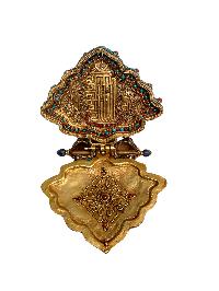 [master Quality], Ghau Box, With Green Tara, Naga Kanya And [amitabha Buddha And Kalachakra Mantra Inside], Siku Design, Gold Plated, Turquoise, Coral And Lapis