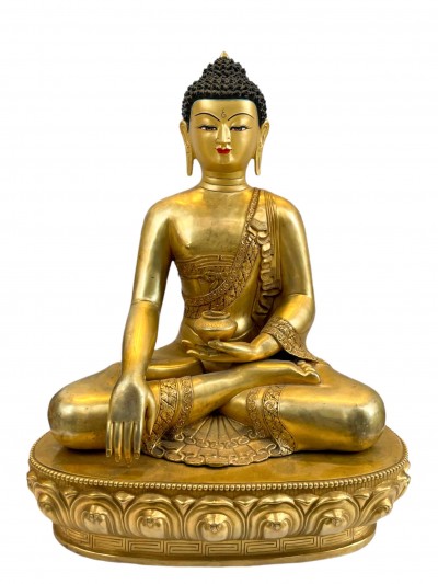 Buddhist Handmade Statue Of Shakyamuni Buddha, [full Gold Plated, Face Painted]